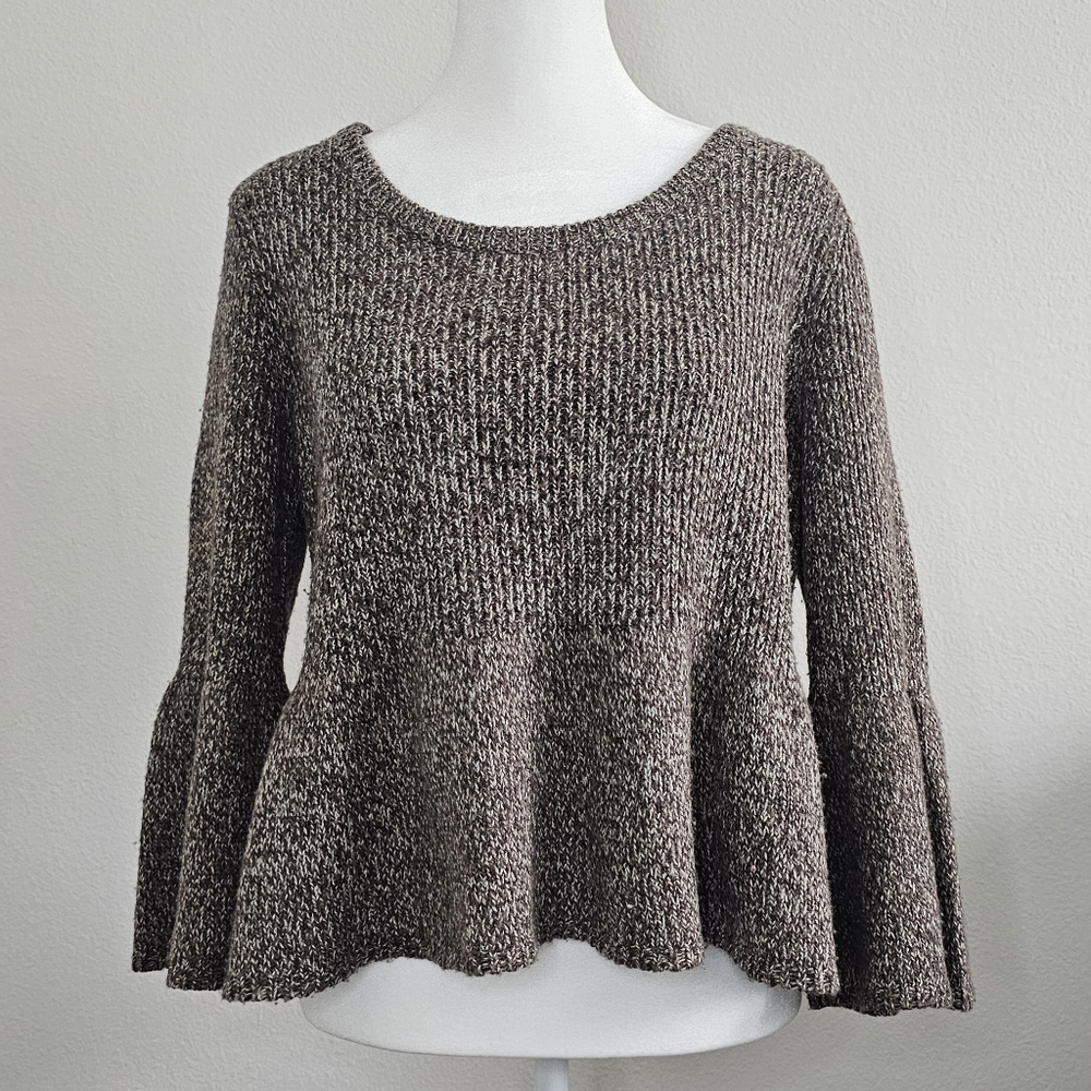 Vintage Express Merino Wool Blend Peplum Bell Sleeve Sweater Blouse Medium